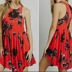 Free People Floral Red Sleeveless Dress Sz 0
